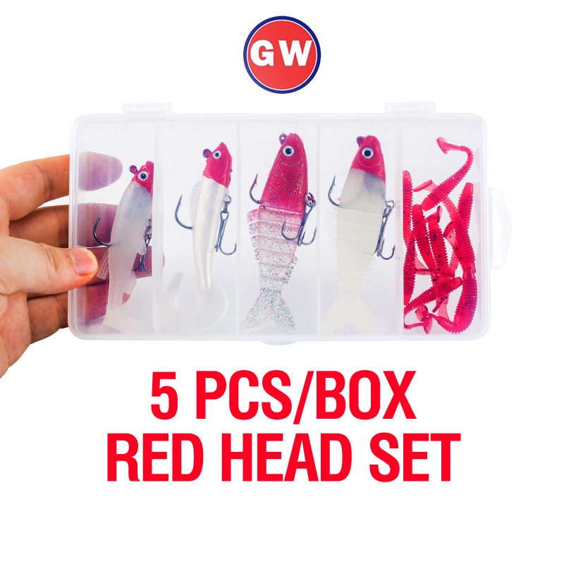 Set Umpan Pancing Kepala Merah 0.7 / 13 / 9.5 / 17 / 17g Bahan Plastik Lembut