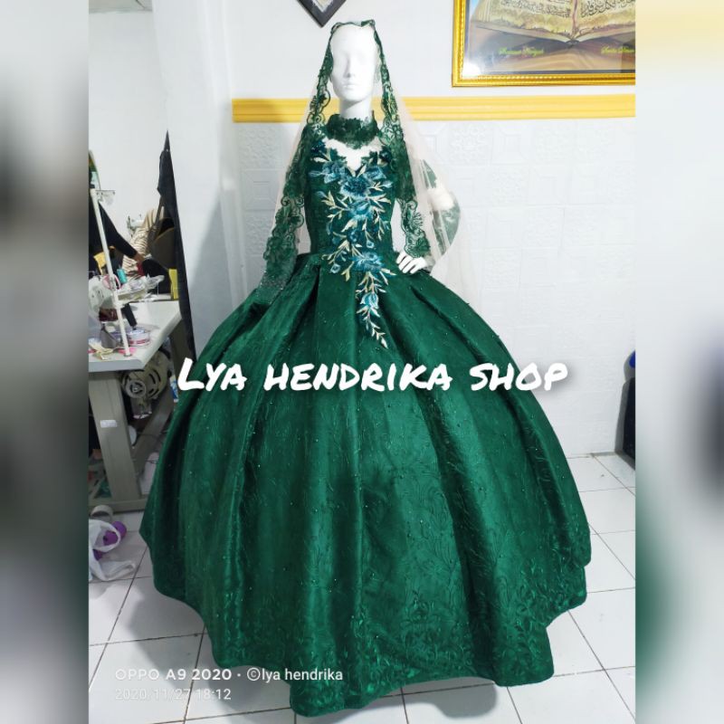 gaun pengantin ballgown busa plus veil