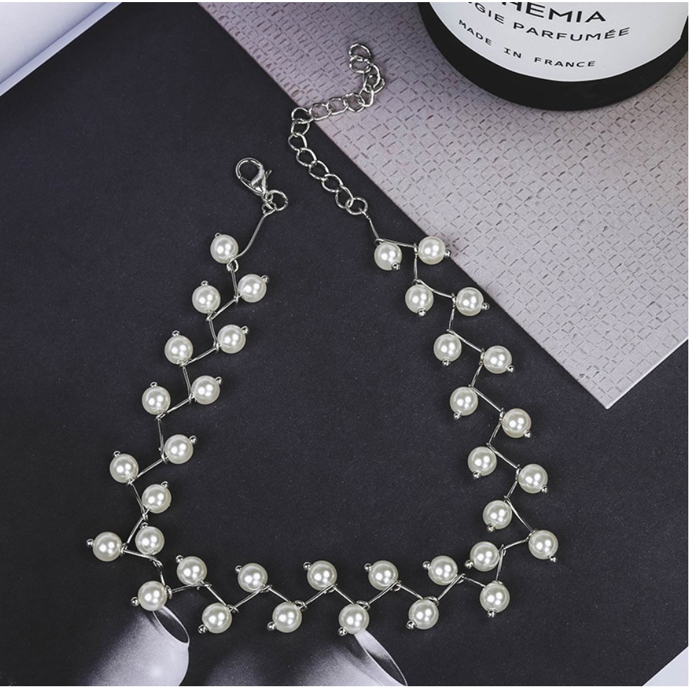 Kalung Rantai Mutiara PEARL CHOKER Wanita Gaya Korea Fashion Elegan Import ZigZag Zig Zag Mutiara Klavikula