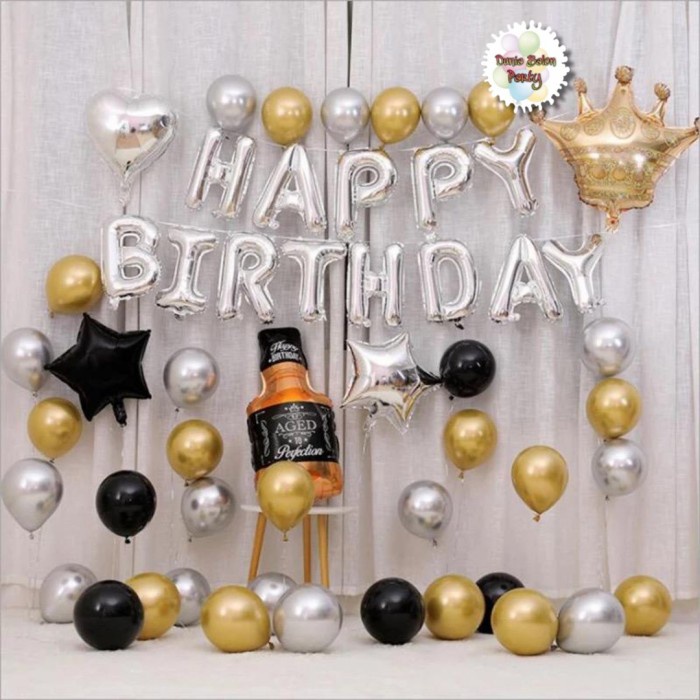 Paket Dekorasi Balon Ulang Tahun / Set Dekorasi Whiskey Star Crown