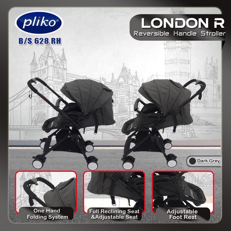 Makassar - Stroller Pliko London R BS-628 Bisa Menghadap Depan Belakang / Kereta Dorong Bayi