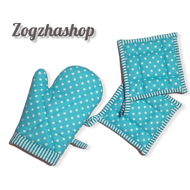 Set Sarung Tangan Cempal Biru Polkadot