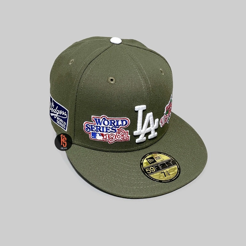 TOPI NEW ERA ORIGINAL 5950 WS MULTI PATCH LOS ANGELES DODGERS OLIVE