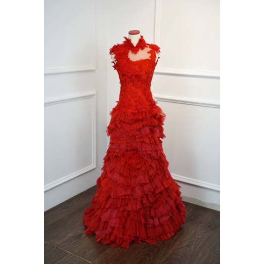 Gown Red Tulle SANGJIT Preloved Gown Sale