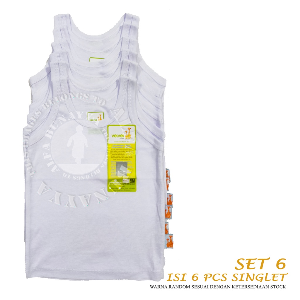 6 Singlet Anak VELVET JUNIOR - PUTIH - POLOS - LIST POLOS - Kaos Dalam Anak