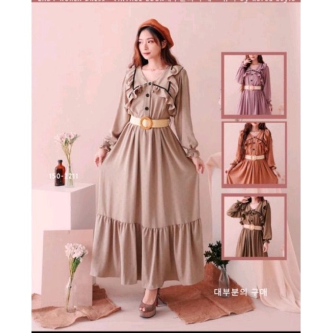 Kiran_OLShopp / Gamis Polos Rumbai / Dress Maxy Korean Look Ori Yuna