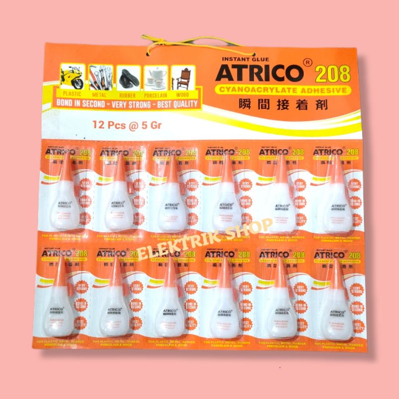 LEM TETES CAIR INSTAN GLUE MEREK ATRICO RENCENGAN 12PCS