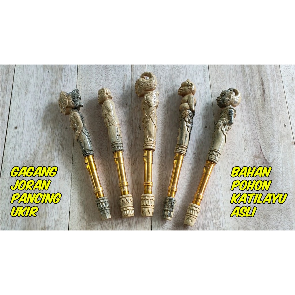 Gagang Joran Pancing Ukir Wayang Bahan Pohon Katilayu Asli