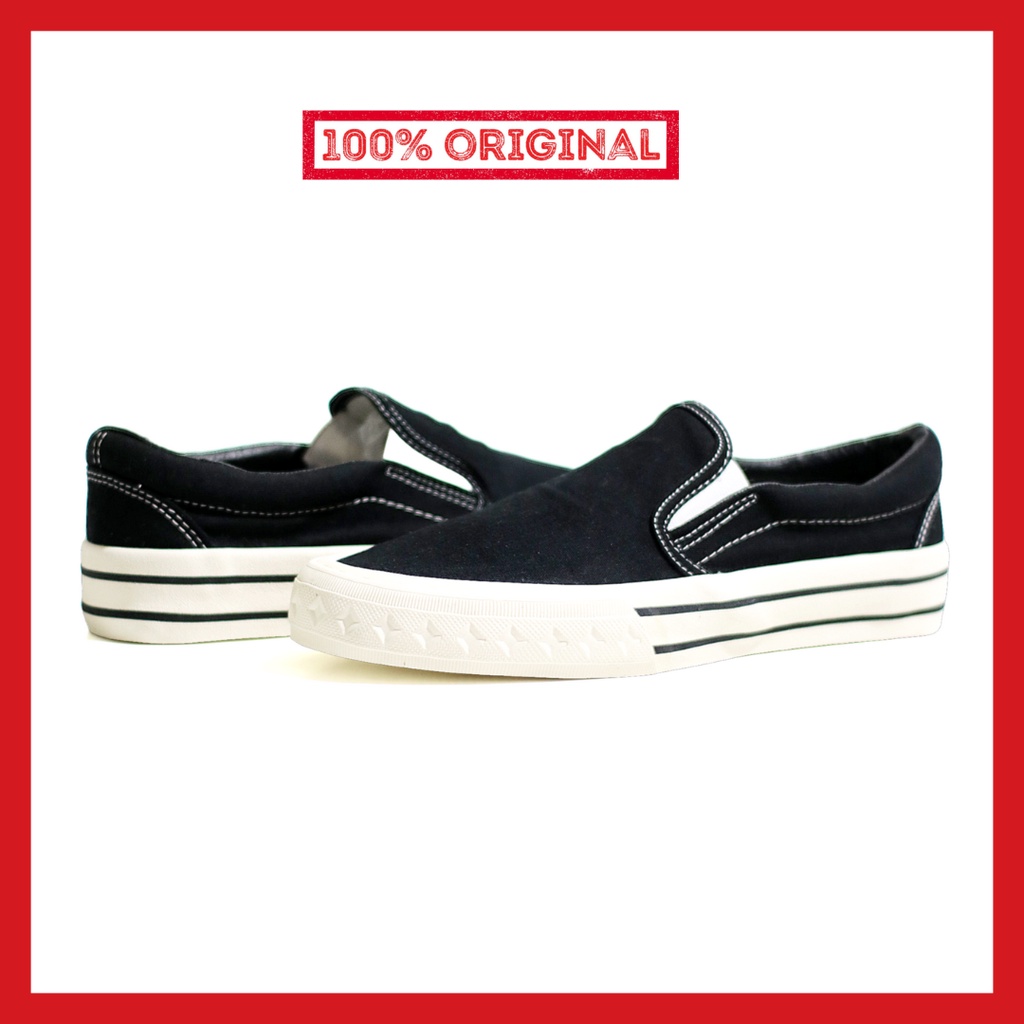 ORIGINAL - Sepatu Brand Lokal Pria Wanita Slip On Retro Black White Sneakers Lokal Casual Kasual Not Compass Slip On Retrograde