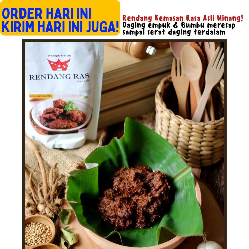 

RENDANG PADANG ASLI KEMASAN MAKANAN SIAP SAJI LAUK PAUK INSTAN DAGING SAPI PEDAS HALAL