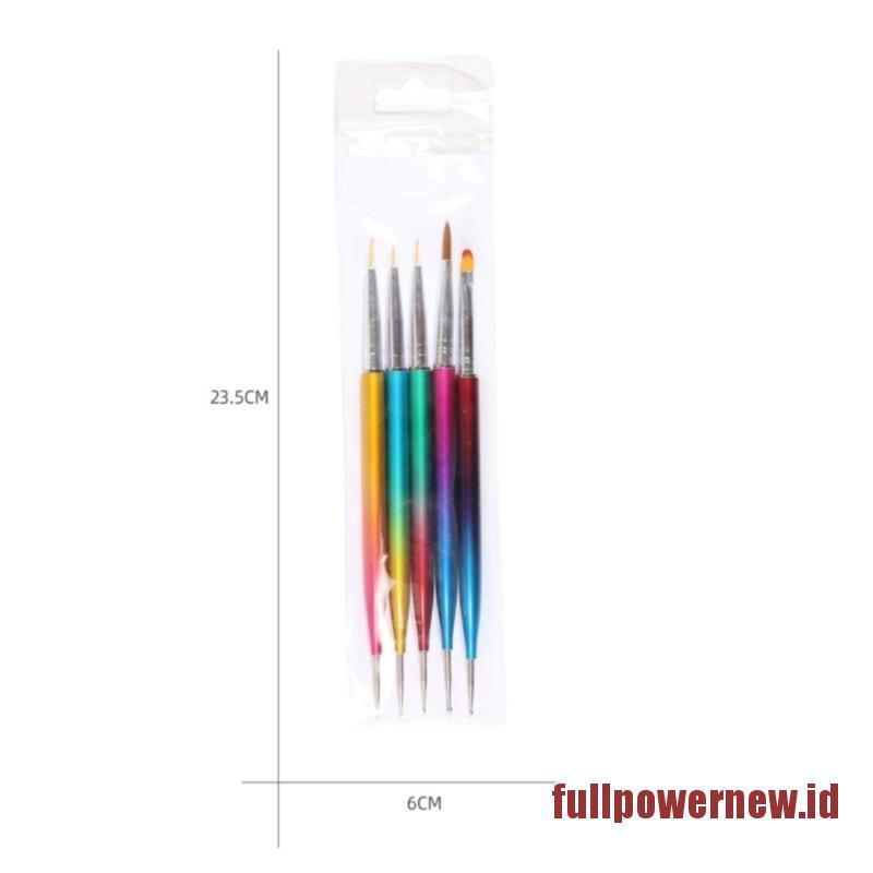 5pcs / Set Pen Brush Liner Dotting Kepala Ganda Untuk Menggambar Ukiran Lukisan Kuku