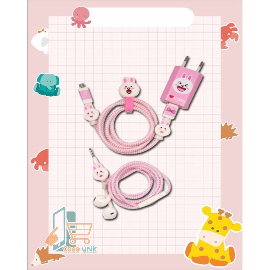 PAKET PELINDUNG KABEL CABLE PROTECTOR SET SPIRAL IPHONE &amp; ANDROID (CHARGER &amp; HEADSET) STIKER KARAKTER ADAPTER CS4002