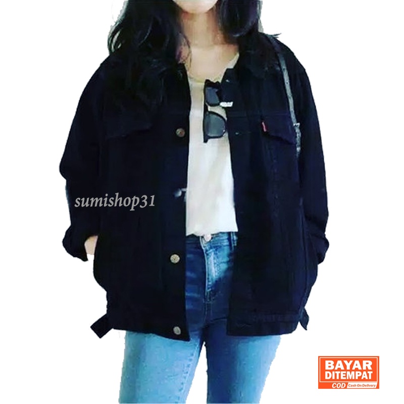 Jaket Jeans Denim Wanita Cewek Oversize Jumbo Hitam Sandwash Big size Bio Blitz Wash Biru Muda Tua