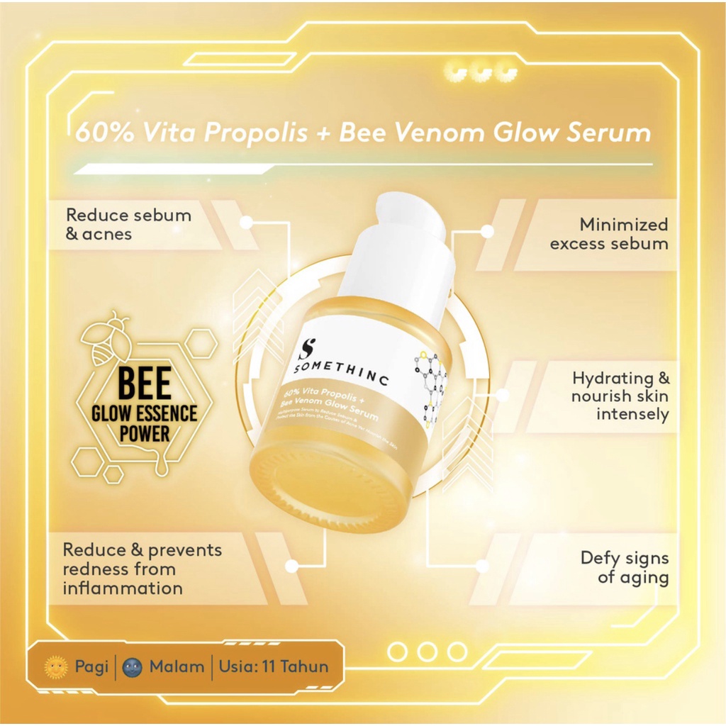 SOMETHINC 60% Vita Propolis + Bee Venom Glow Serum - Kulit Glowing Bebas Jerawat 20ml