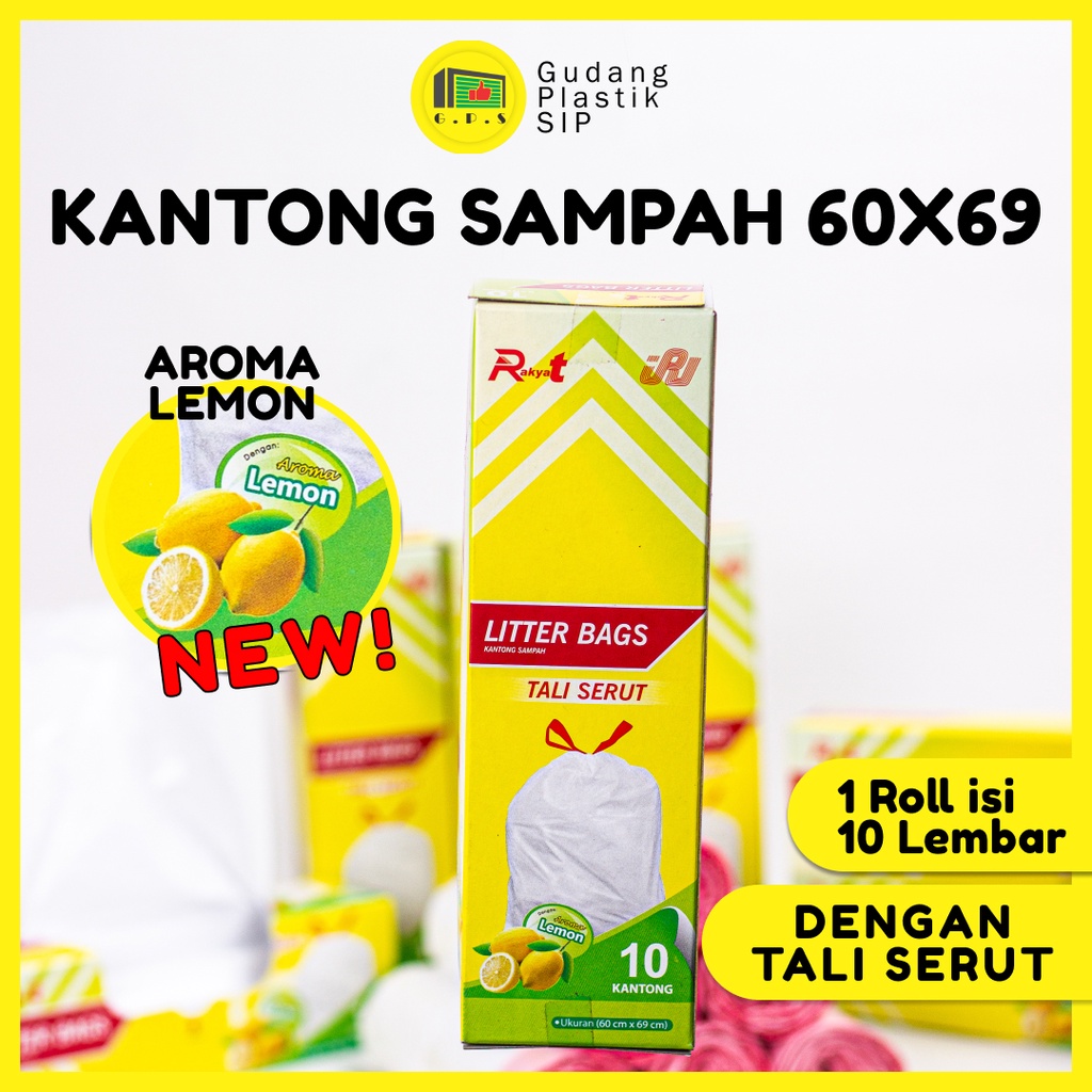 Kantong Sampah Aroma Lemon Dengan Tali Serut Uk. 60 x 69 Ramah Lingkungan