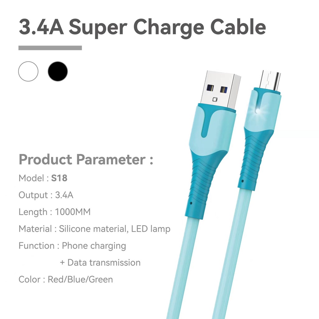 KABEL DATA PINZY S18 MICRO USB QUALCOM 3,4 A FAST CHARGING ORIGINAL