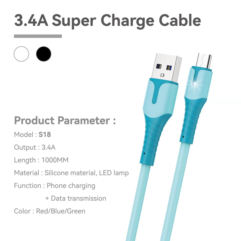 KABEL DATA PINZY S18 MICRO USB QUALCOM 3,4 A FAST CHARGING ORIGINAL