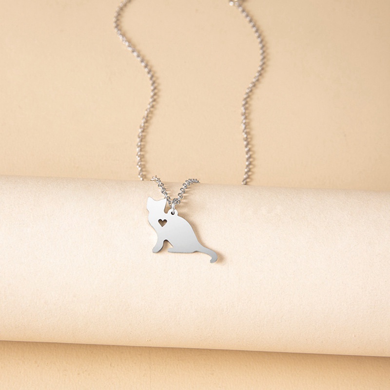 Fancyqube Kalung Rantai Choker Liontin Kucing Kecil Bahan Stainless Steel Warna Silver Untuk Wanita