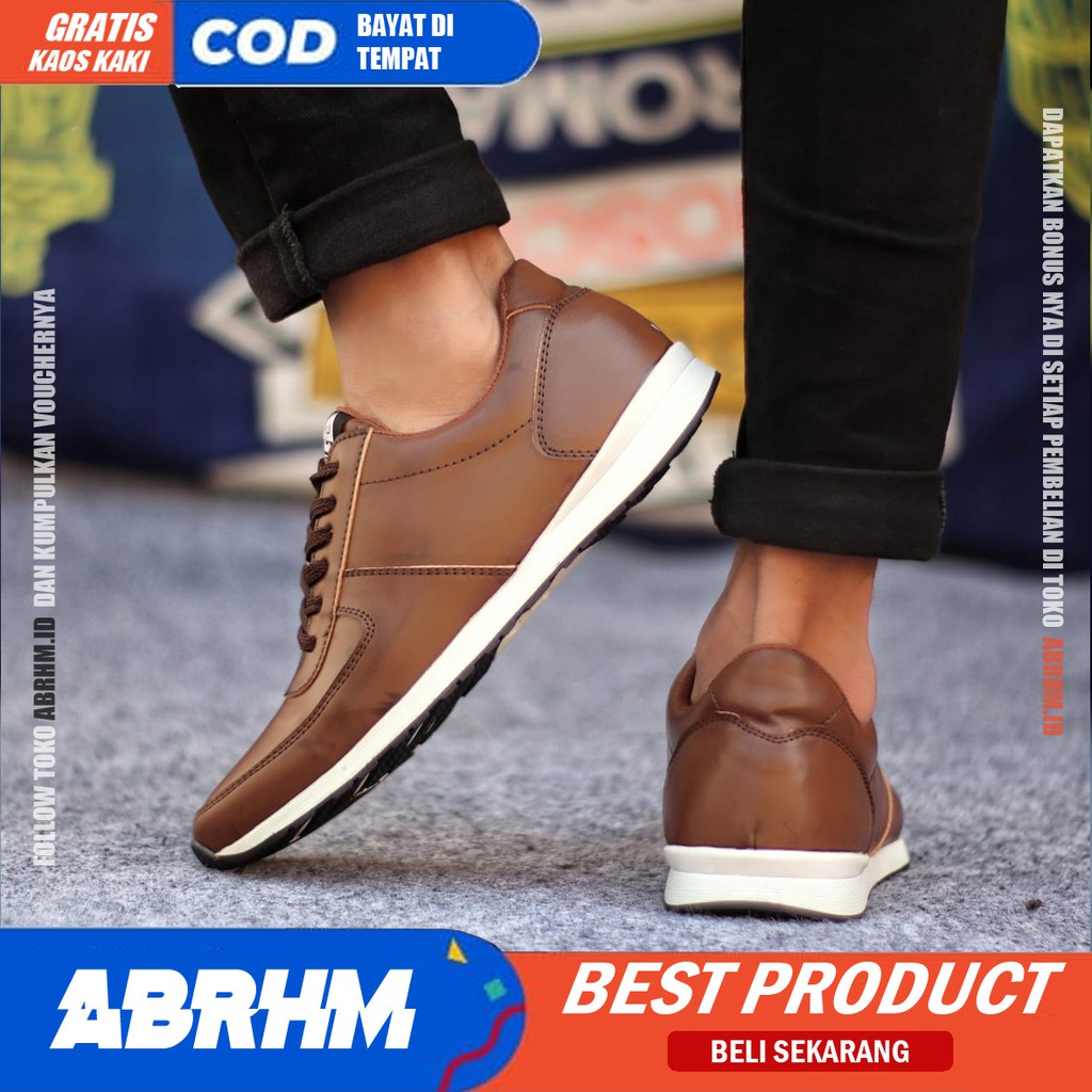 ABRHM x PREY Sepatu Casual Sneaker Pria Sepatu Pria Casual Sneakers Kulit Pu Ori Cowo/Cowok Keren Sepatu Kasual Kerja Kuliah Kondangan Gaya Santai Keren Kekinian Original Murah Terlaris