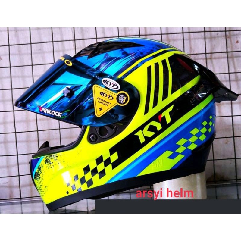 HELM KYT R10 SERI 4 YELOW/BLUE & GM DOFF/RED Paket GANTENG