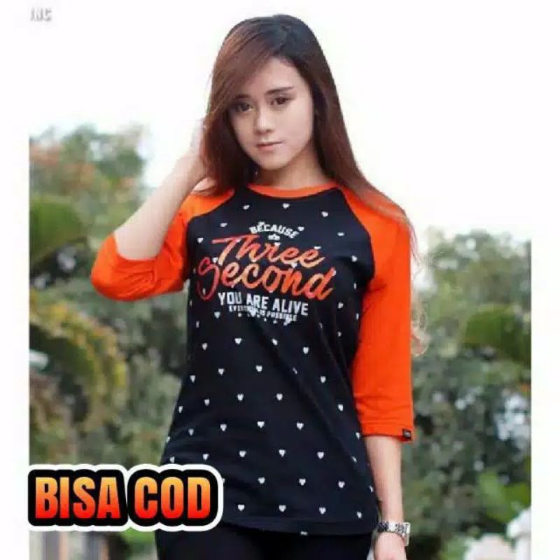 kaos wanita raglan three second lengan panjang 3/4