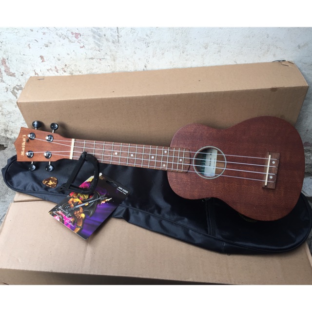 Gitar ukulele soprano maikai original coklat free tas ukulele, capo, dan Pick