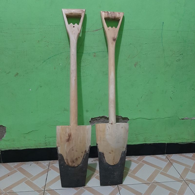 Lempak Sekop Cangkul Tanah Full Baja Selasar | Anti Lengket | Gagang Kayu Mahoni