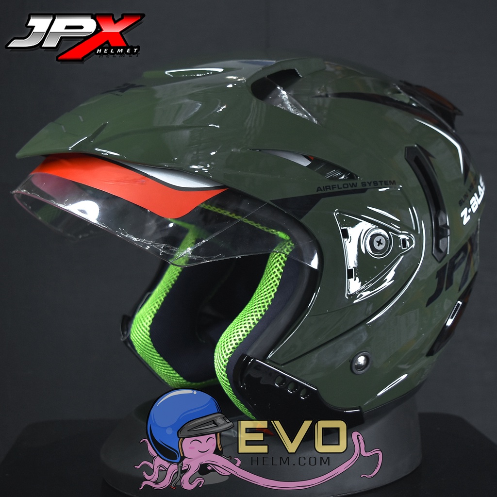 HELM JPX HALFFACE_JPX Z-BLAST - ARMY GREEN GLOSS ( ONGKIR 2KG) JPX HALFFACE JPX SEMICROSS JPX ZBLAST