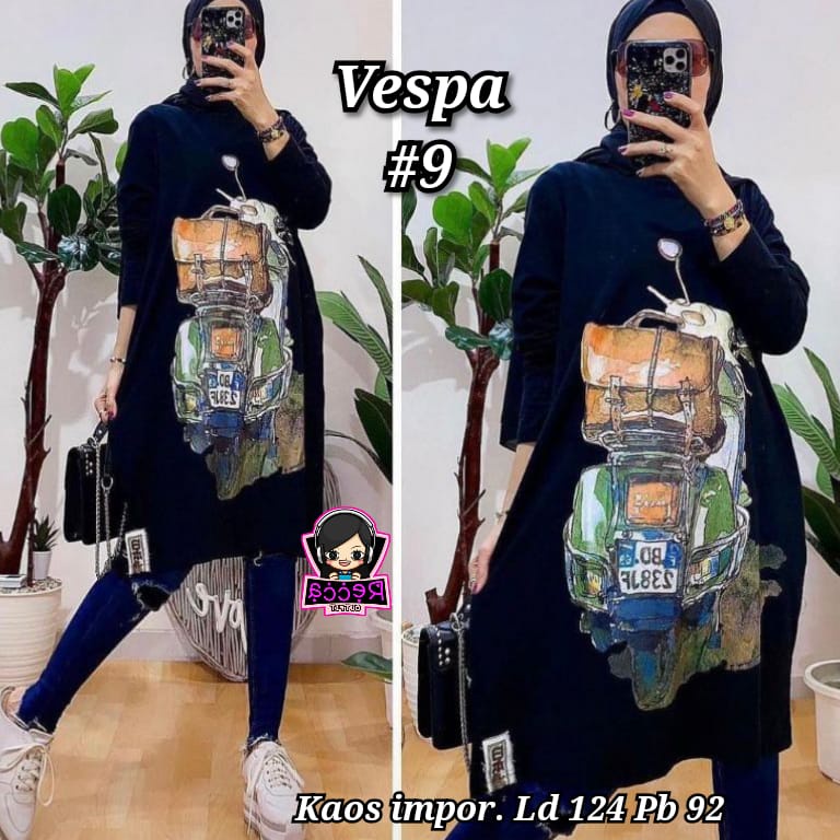 TUNIK WANITA JUMBO TERBARU VESPA #9 PUTIH HIJAU KAOS IMPORT LD 124 PB 92 BIGSIZE XXXL ORI RECCA KEKI