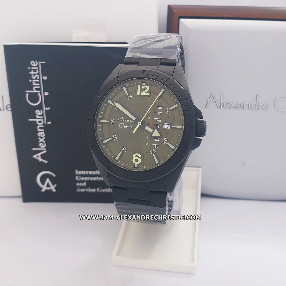 jam tangan Pria Alexandre Christie AC 6535 ME FBLRG full black green Alexander Cristie Original