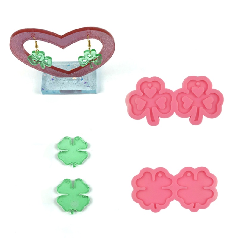 Siy 2pcs / Set Cetakan Resin Epoksi Bentuk Daun Clover Bahan Silikon Untuk Membuat Perhiasan Diy