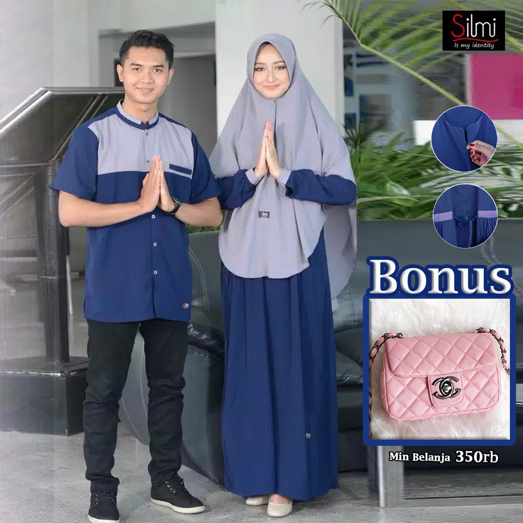 Gamis Syar'i Couple Terbaru bahan Wolfis Premium + Khimar