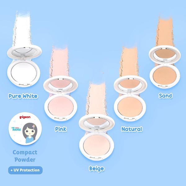 PIGEON Teens Compact Powder +UV Protection 14gr | Pure White | Beige | Sand | Pink | Natural_Cerianti