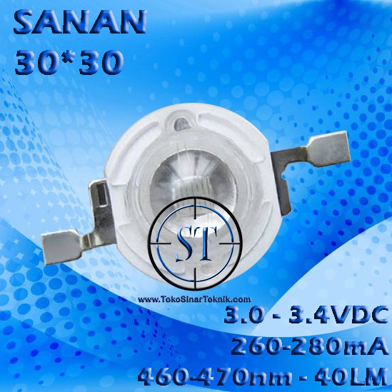 HPL 1 Watt Sanan Blue / Biru 30x30 260-280 mA High Power Led San'An Saman 1W HQ