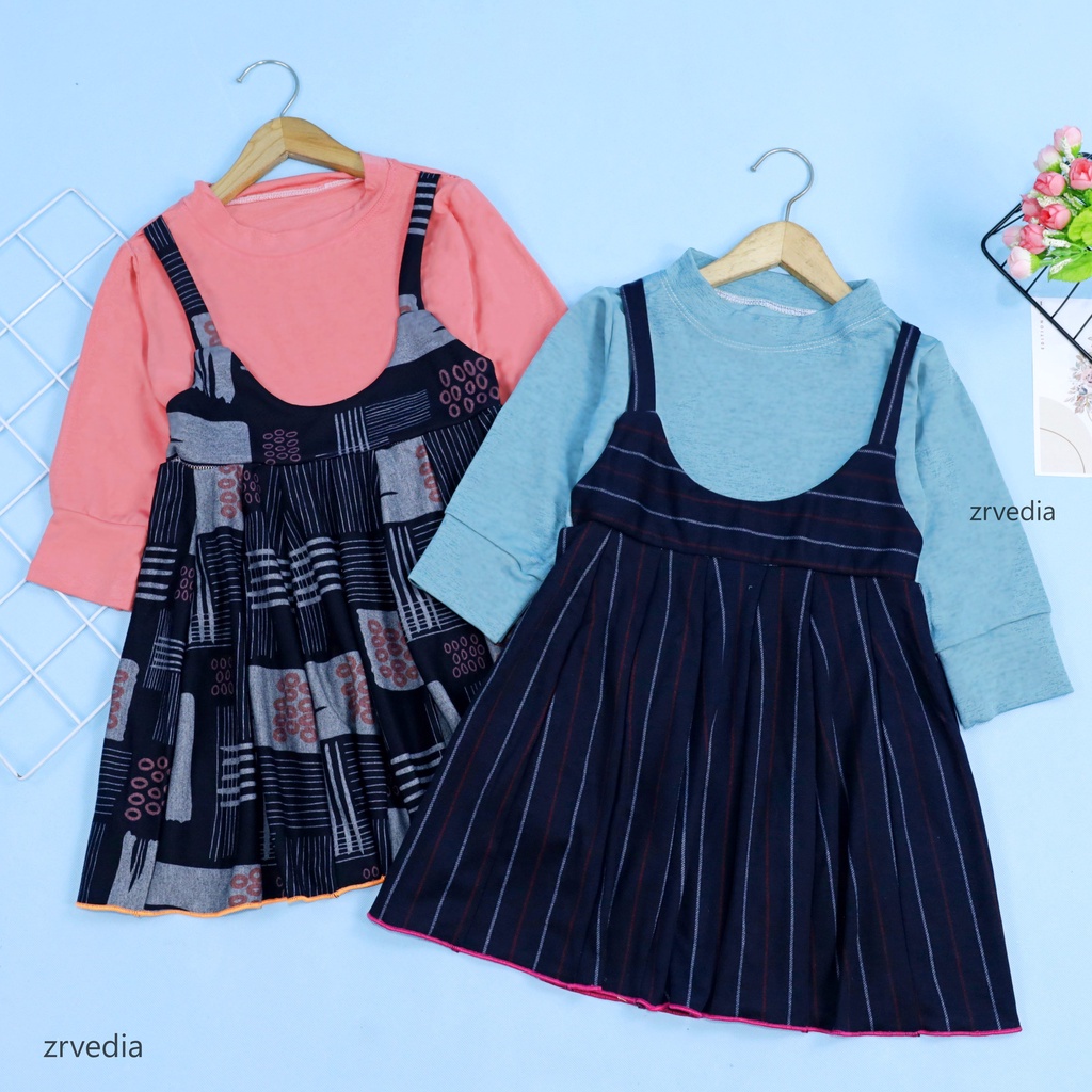 Dress Kiki uk 1-4 Tahun / Dres Anak Perempuan Baju Overall Murah Gaun Pesta Lengan Panjang Adem