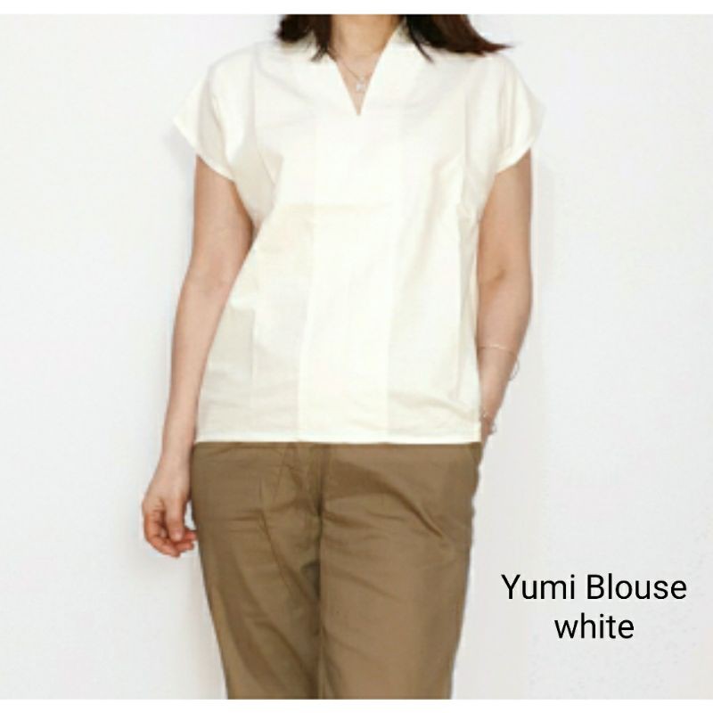 Blouse Atasan Wanita Lengan Pendek Katun Uniqlo, Yumi Blouse#-5