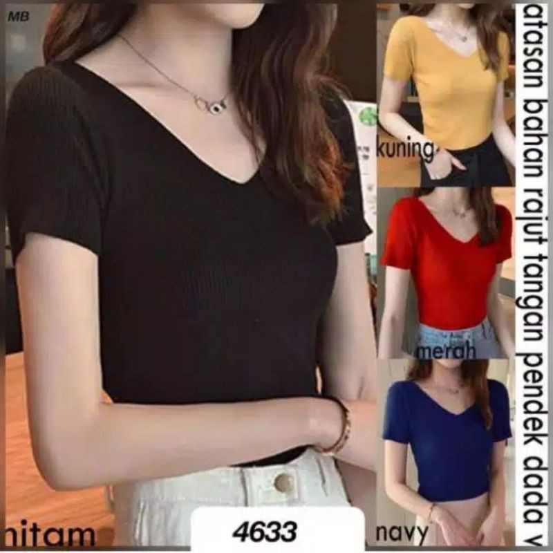 BAJU WANITA Vneck Rajut Lengan Pendek