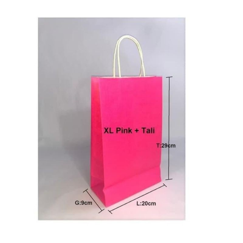 

10 PCS PAPER BAG 20x9x29 cm XL PINK POLOS TALI /KANTONG KERTAS 20x9x29 cm XL PINK POLOS + TALI