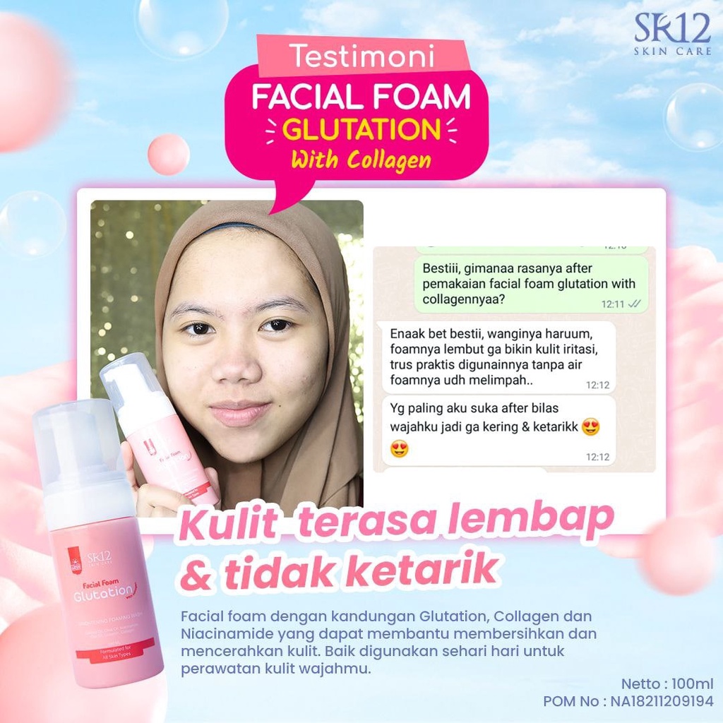 Facial Foam Wash Glutation SR12 Collagen Colagen BPOM Mencerahkan Wajah Kusam Berminyak Glowing Untuk Remaja