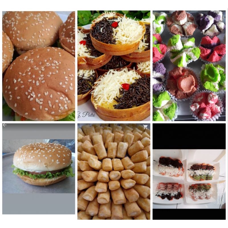 

burger ,pizza,pop ice,es jely,martabak mini,bolu kukus