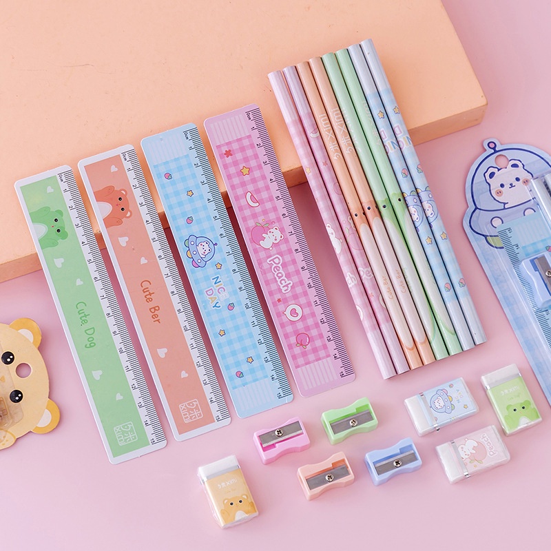 

[KARAKTERKU] Alat Tulis Set Rautan Penghapus Penggaris Pensil Hadiah Lucu Anak Anak Sekolah Gado