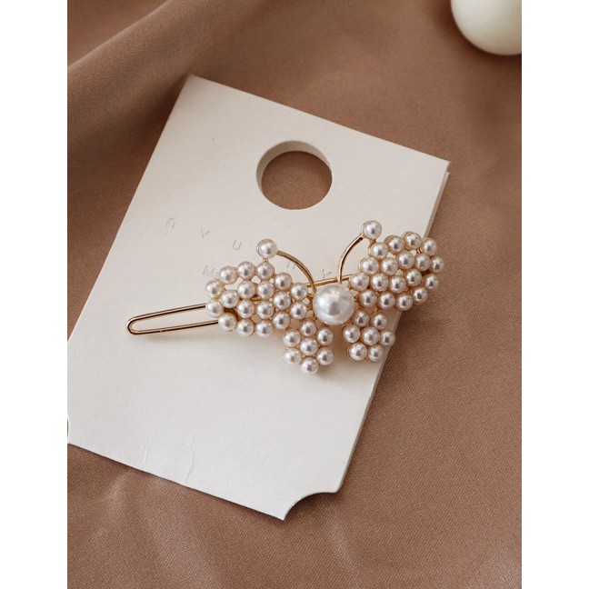 LRC Jepit Rambut Fashion Clips - Two Flowers Pearl Hairpin F46418