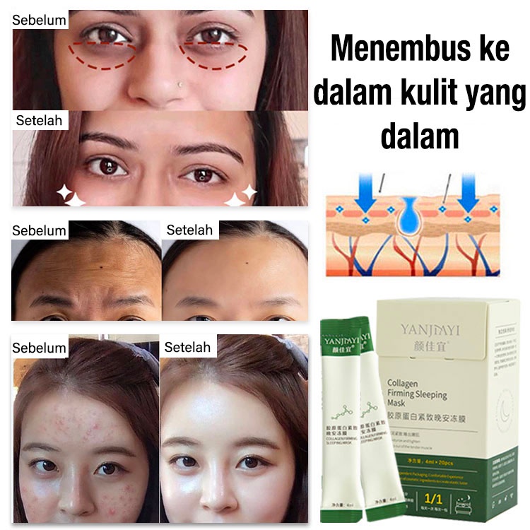 【40pcs】Collagen Firming Sleeping Mask Shrink Pores Moisturizing and Tightening Mask Kolagen Pemutih Masker