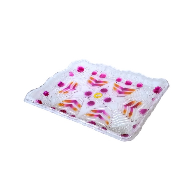 nampan  saji/ nampan kaca segi 336 bunga sisir / nampan cantik motif bunga