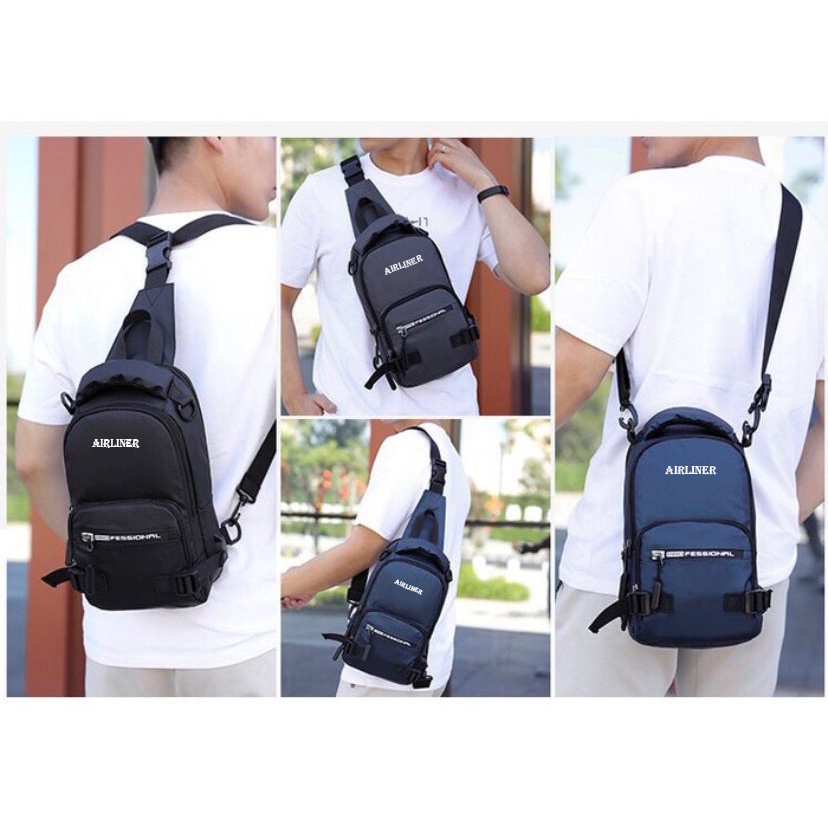 Airliner 1013 - Tas 3in1 Ransel Selempang Pria Slingbag 2 USB Import Ransel Dada Waterproof Trendy