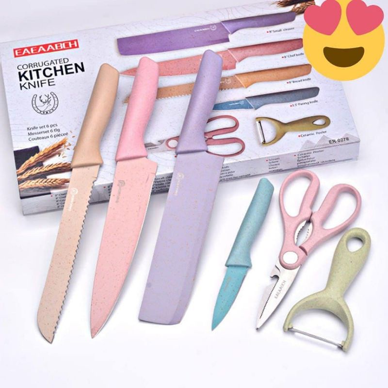 pisau SET macaron Warna warni anti lengket 6in1 gunting peeler