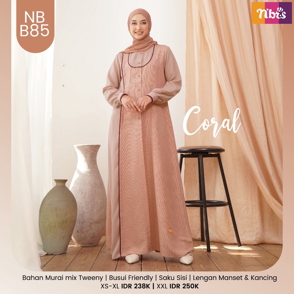 Nibras Gamis NB B85 Bahan Murai mix Tweeny Dress Fashion muslimah Modern Simpel Busui by Nibras bisa COD