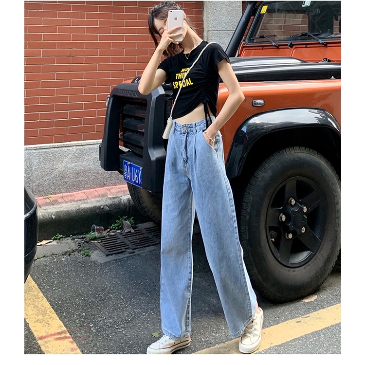 Karet Pinggang Highwaist Loose Celana Jeans Wantia Impor