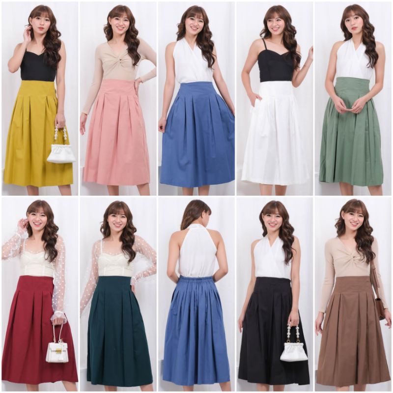 ❣ SPECIAL PRICE ♡ PREMIUM ♡ ORIGINAL ! SKIRT MYLIE VINTAGE PLAIN FLARE THICK MIDI / ROK POLOS SAJA