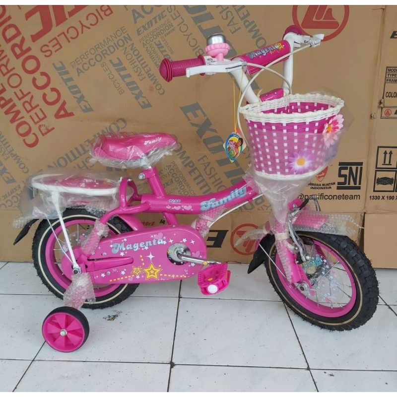 SEPEDA ANAK 12 INCH FAMILY MAGENTA BALITA PEREMPUAN BABY PINK